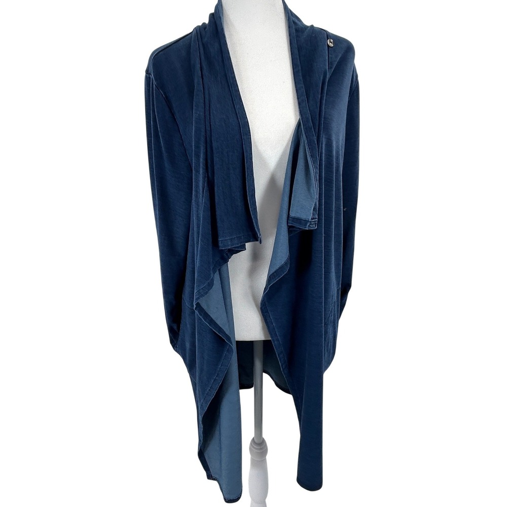 Pure Jill Indigo Blue Lyocell Blend Drape Front Button Cardigan Sweater Womens L - Picture 2 of 10